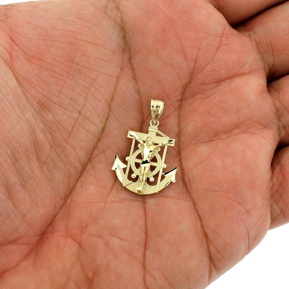 Real 10K Yellow Gold Anchor Cross Pendant - Picture 3 of 6